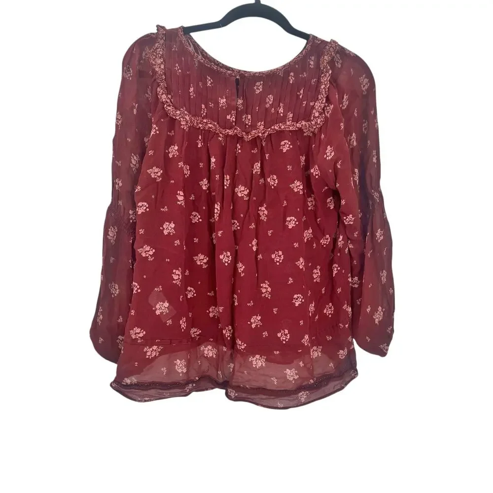 Joie Andrielle Prairie 100% Silk Long Sleeve Floral Blouse Women's Size M